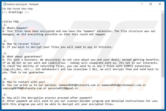 Mammon (Makop) Ransomware