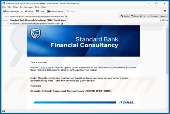 Standard Bank Financial Consultancy (SBFC) Email Scam