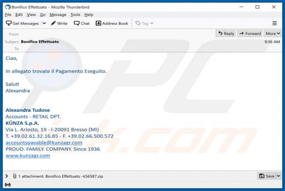 Bonifico Effettuato Email Scam