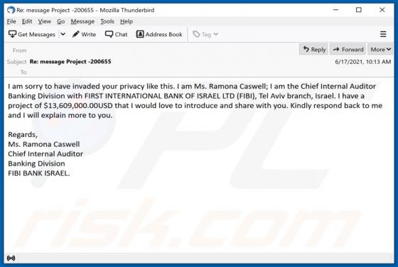 FIRST INTERNATIONAL BANK OF ISRAEL Email Scam