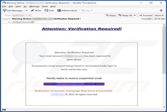 Your Email Account Has Been Reported For Spam Abuse Scam