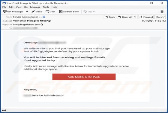 You Have Used Up Your Mail Storage Email Scam