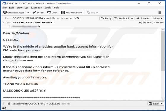 Cosco Shipping Bank Email Virus