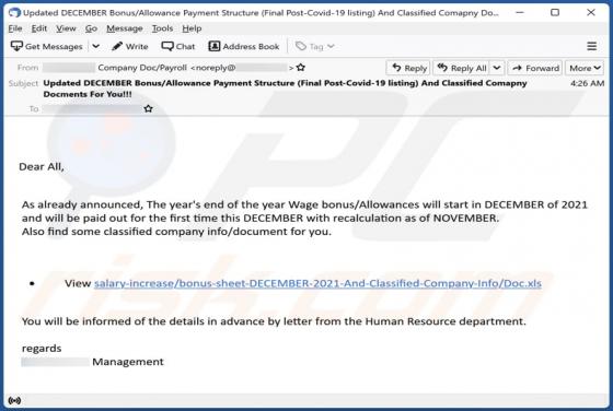 Wage Bonus/Allowances Email Scam