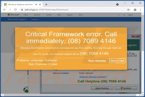 Critical Framework Error POP-UP Scam