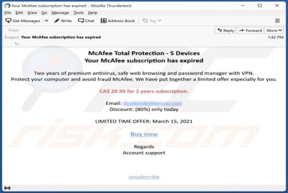 McAfee Subscription Has Expired Email Scam