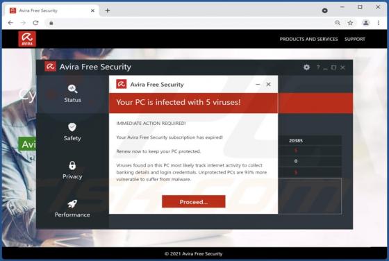 Avira Free Security - Your PC Is Infected With 5 Viruses! POP-UP Scam