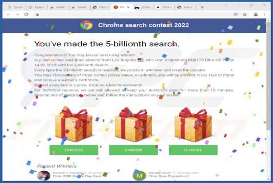 Chrome Search Contest 2022 POP-UP Scam