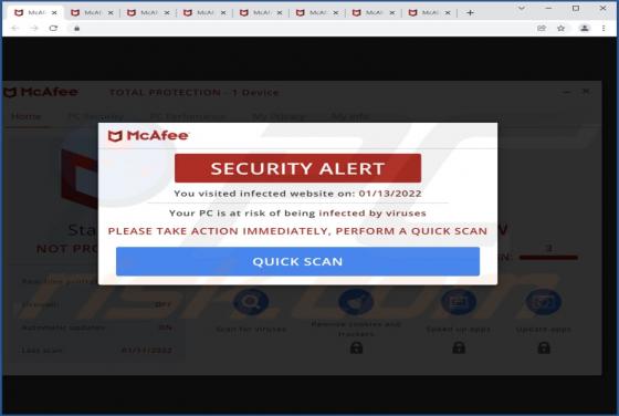 McAfee: SECURITY ALERT POP-UP Scam