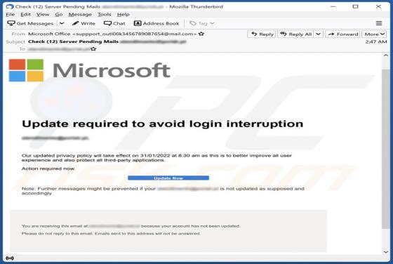 Update Required To Avoid Login Interruption Email Scam