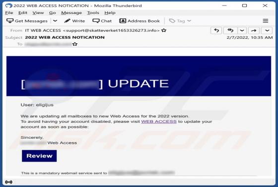 Web Access For The 2022 Version Email Scam