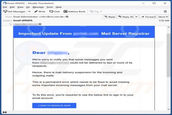 Important Update From Mail Server Registrar Email Scam