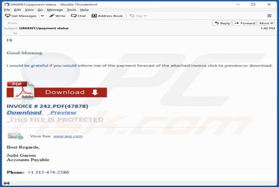 Payment Forecast Of The Attached Invoice Email Scam