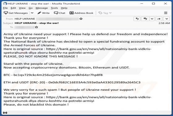 Army Of Ukraine Need Your Support Email Scam