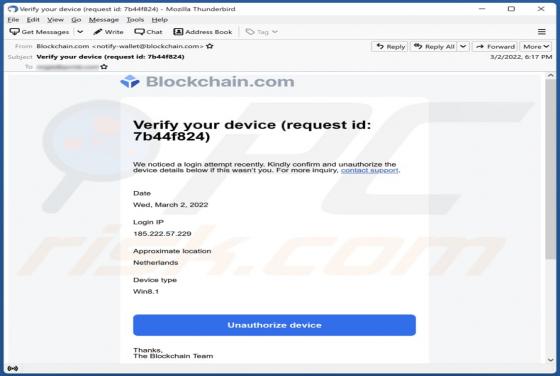 Blockchain.com Email Scam