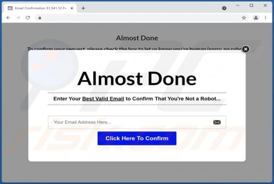 Enter Your Best Valid Email To Confirm That You're Not a Robot POP-UP Scam