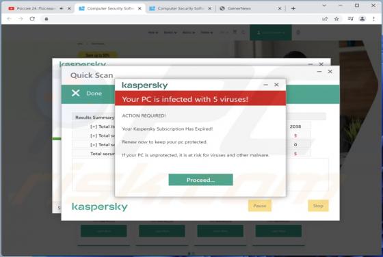 Kaspersky - Your PC Is infected With 5 viruses! POP-UP Scam
