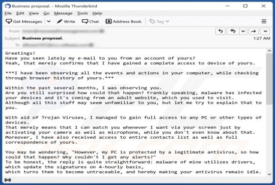 E-mail To You From An Account Of Yours Email Scam