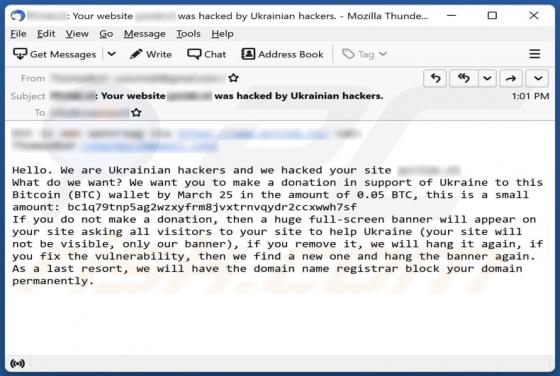 We Are Ukrainian Hackers And We Hacked Your Site Email Scam