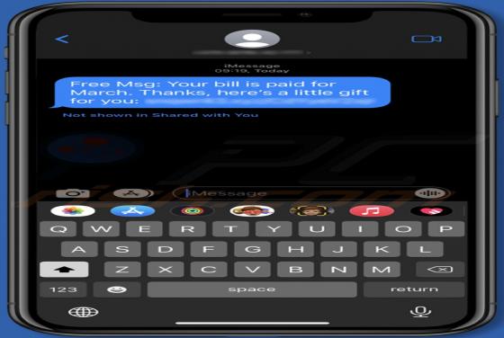 Free Msg: Your bill is paid for March. Smishing Scam (Mac)