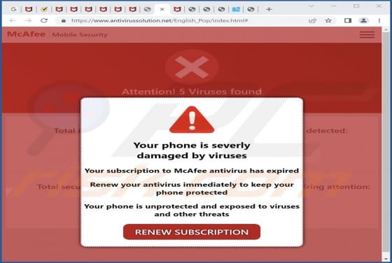 Your Phone Is Severly Damaged By Viruses POP-UP Scam