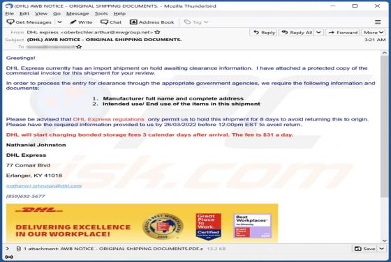DHL Express Import Shipment On Hold Email Virus