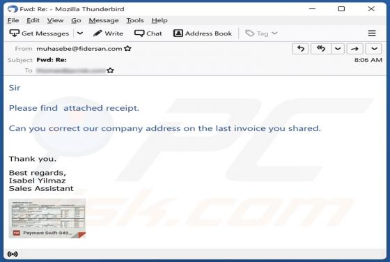 Please Find Attached Receipt Email Scam