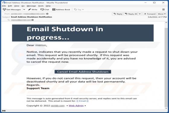 Email Shutdown In Progress Email Scam