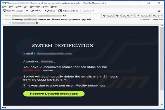 SYSTEM NOTIFICATION Email Scam