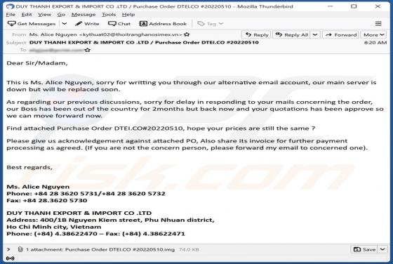 DUY THANH EXPORT Email Virus