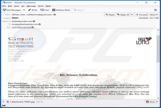 GMAIL UK FREELOTTO Email Scam