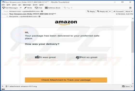 Your Package Has Been Delivered To Your Preferred Safe Place Email Virus