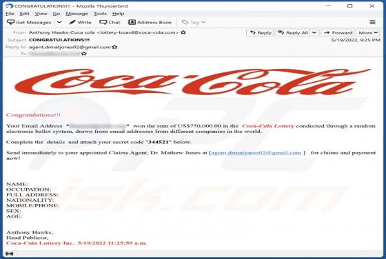 Coca Cola Lottery Email Scam