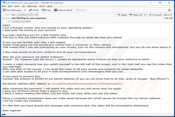 I Am A Russian Hacker Who Has Access To Your Operating System Email Scam