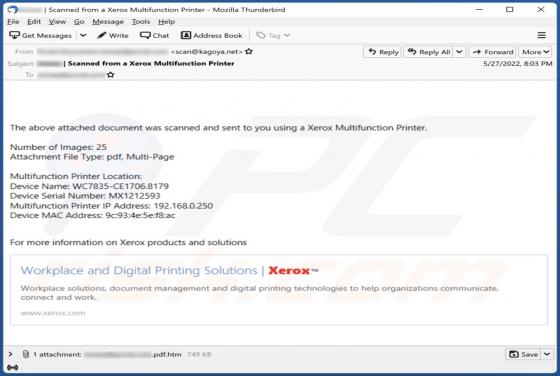 Xerox Multifunction Printer Email Scam