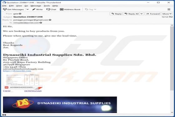 Dynaseiki Industrial Supplies Email Virus
