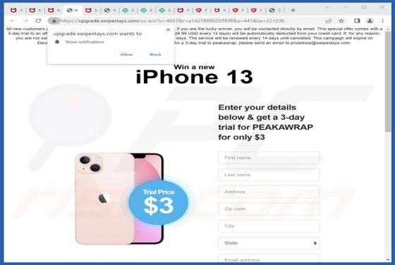Win A New iPhone 13 POP-UP Scam
