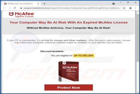 Your Computer May Be At Risk With An Expired McAfee License POP-UP Scam