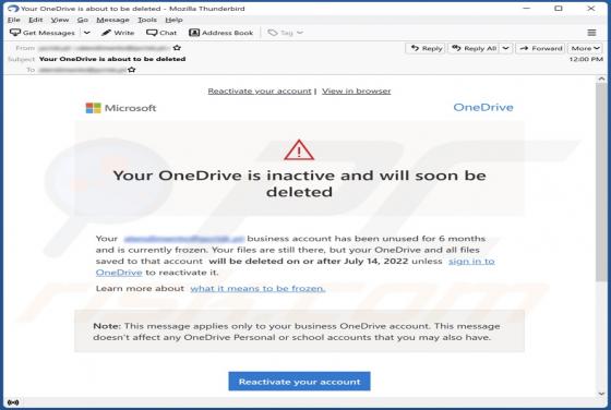 Your OneDrive Is Inactive And Will Soon Be Deleted Email Scam