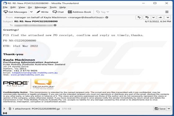 Pride Mobility Email Virus