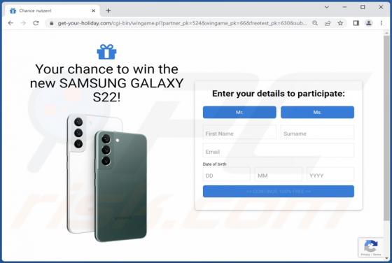 Win SAMSUNG GALAXY S22 POP-UP Scam