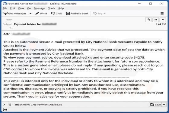 City National Bank Email Virus