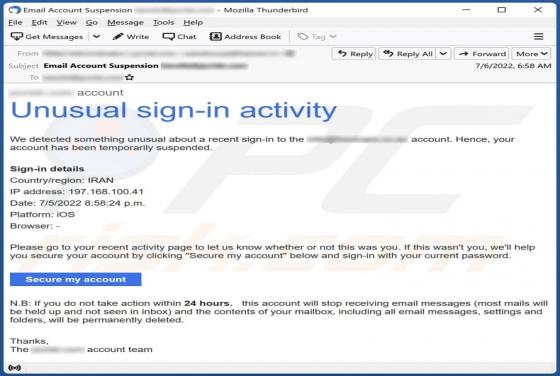 Unusual Sign-in Activity Email Scam