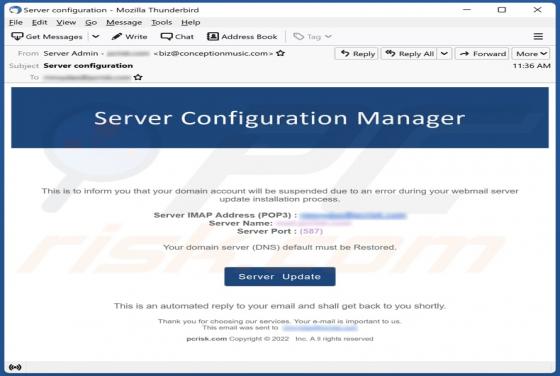 Server Configuration Manager Email Scam