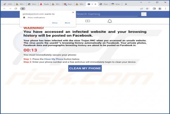 Your Browsing History Will Be Posted On Facebook POP-UP Scam