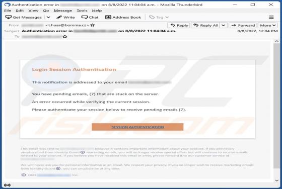 Login Session Authentication Email Scam