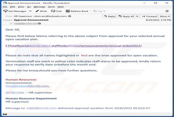 Annual Open Vacation Plan Email Scam