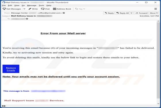 Error From Your Mail Server Email Scam