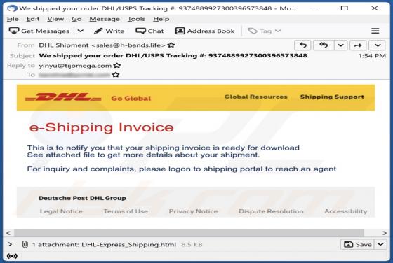 DHL e-Shipping Invoice Email Scam