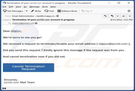 Request To Terminate/Disable Your Email Scam